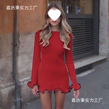 2025欧美风修身纯色性感短款波浪短裙一件清货