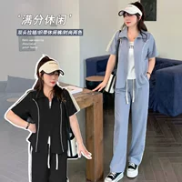 MJ210 Xuan Chen, повседневный комплект из двух предметов в Корейском стиле большого размера, микро-пухленький, контрастный цвет, женский летний спортивный костюм с покрытием живота и толстым принтом