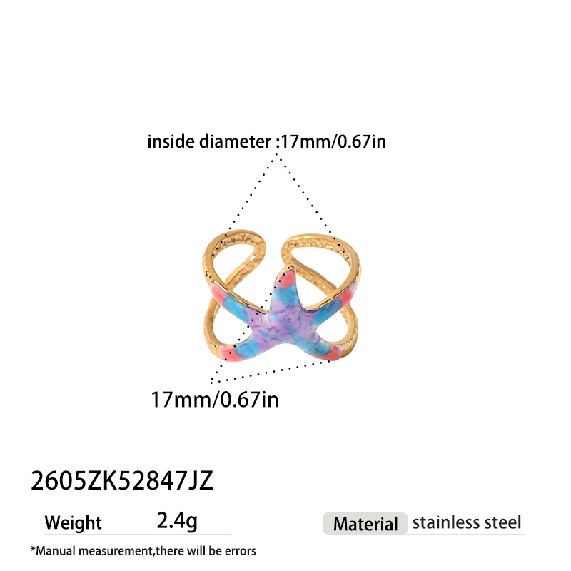 Tina Europa y los Estados Unidos de acero inoxidable INS diseño de anillo de acero inoxidable de alto nivel sensación de viento marino estrella de mar anillo abierto