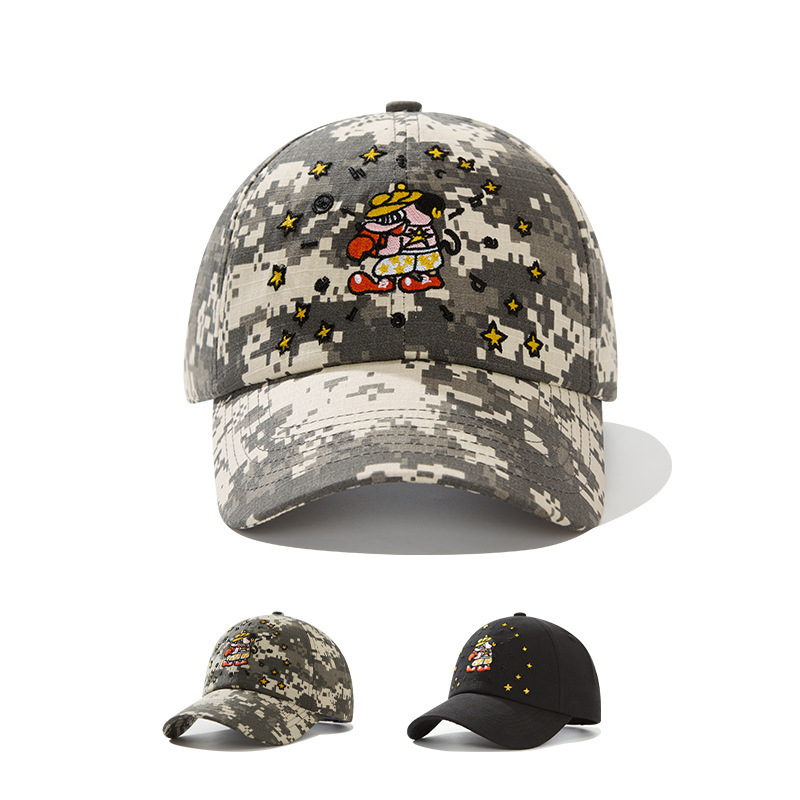 Baseball Hat Trendy Brand Men's and Women's American Retro Black and White Pixel Cartoon Boxer All-match Sunscreen Cap