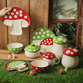 少女心红绿蘑菇餐具釉下彩可微波高颜值陶瓷杯碗盘家用