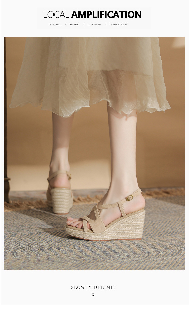 Sandal cao gót nữ hở mũi đế xuồng bọc dây thừng MJ90111 — màu đen chi tiết 7