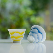有田烧金边纯手绘立体牡丹陶瓷品茗杯家用主人杯单个日式功夫茶杯