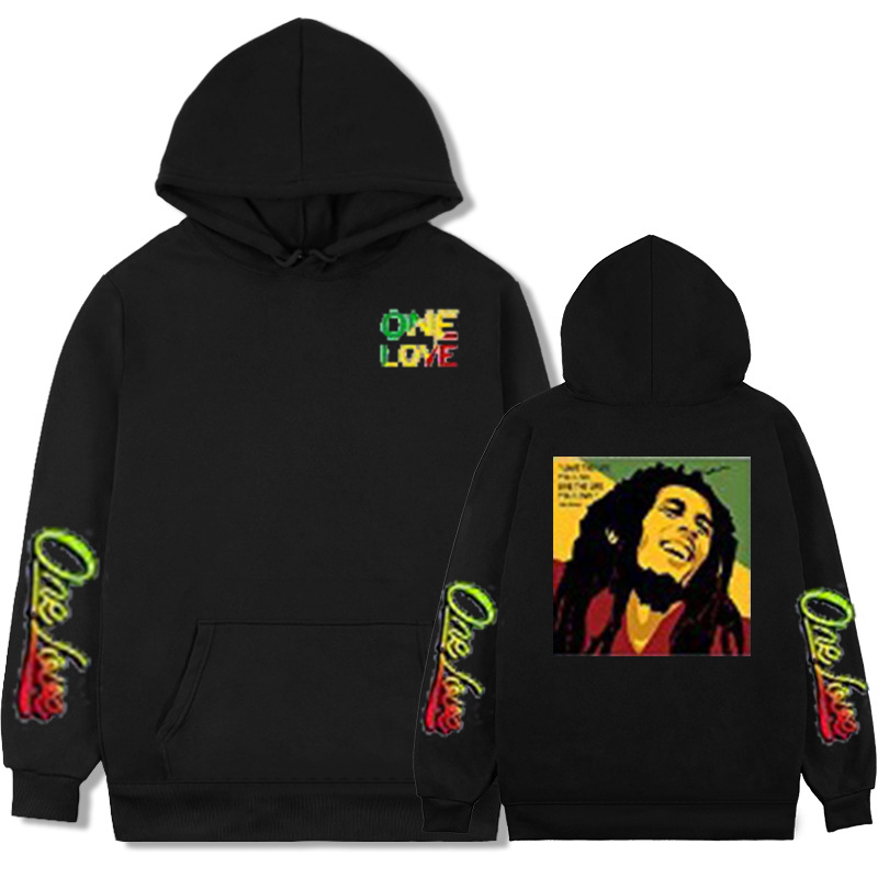 款Bob Marley鮑勃·馬利印花衛衣連碼抓絨帽衫連帽運動服加絨