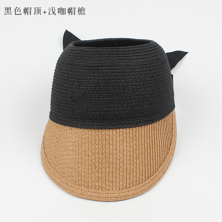Fashion Contrast Color Bow Empty Top Straw Hat display picture 11