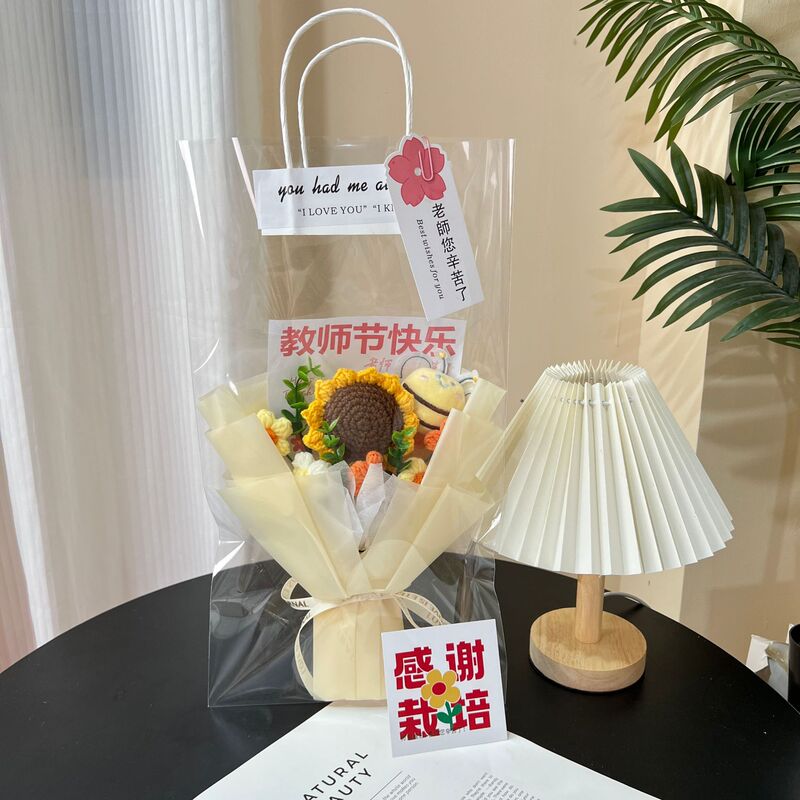 手編みひまわり毛糸ブーケ完成品スマイリーフェイスひまわり教師の日ギフト越境貿易ニットフラワー|undefined
