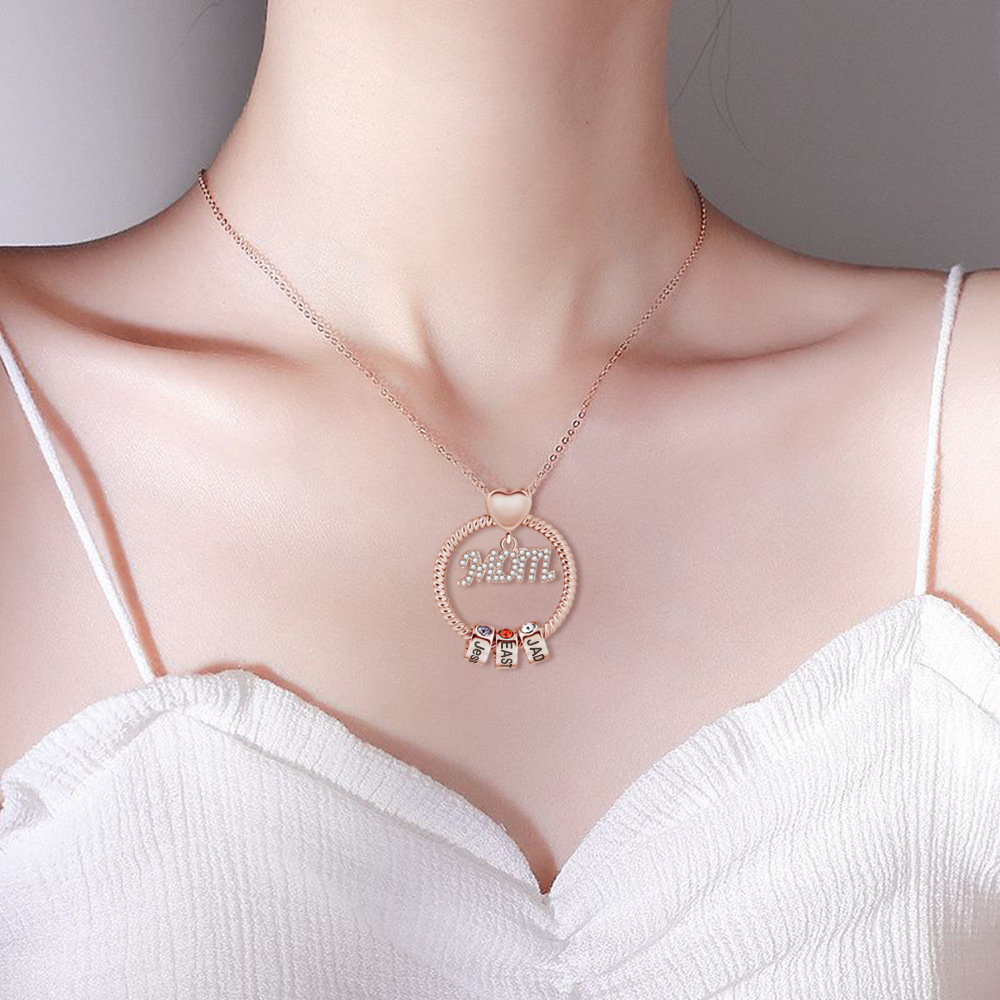 Mother'S Day Festival Fashion Letter Copper Beaded Inlaid Zircon Zircon Pendant Necklace