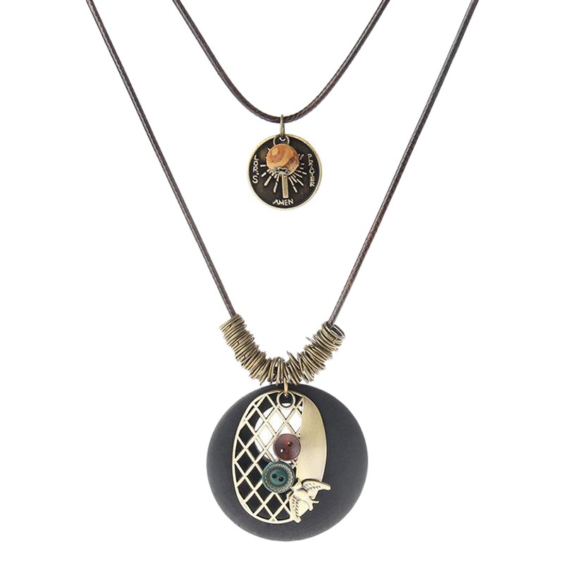 Collar largo de cera multinivel estilo étnico con accesorios de madera para mujer, regalo de cumpleaños, mayorista