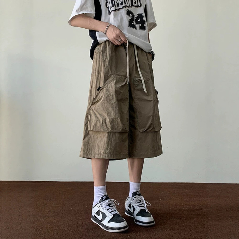 khaki Japanese Retro Tooling Cropped Pants Men's Summer Thin Quick-drying Cropped Pants Straight-leg Over-the-knee Wide-leg Shorts khaki Japanese Retro Tooling Cropped Pants Men's Summer Thin Quick-drying Cropped Pants Straight-leg Over-the-knee Wide-leg Shorts