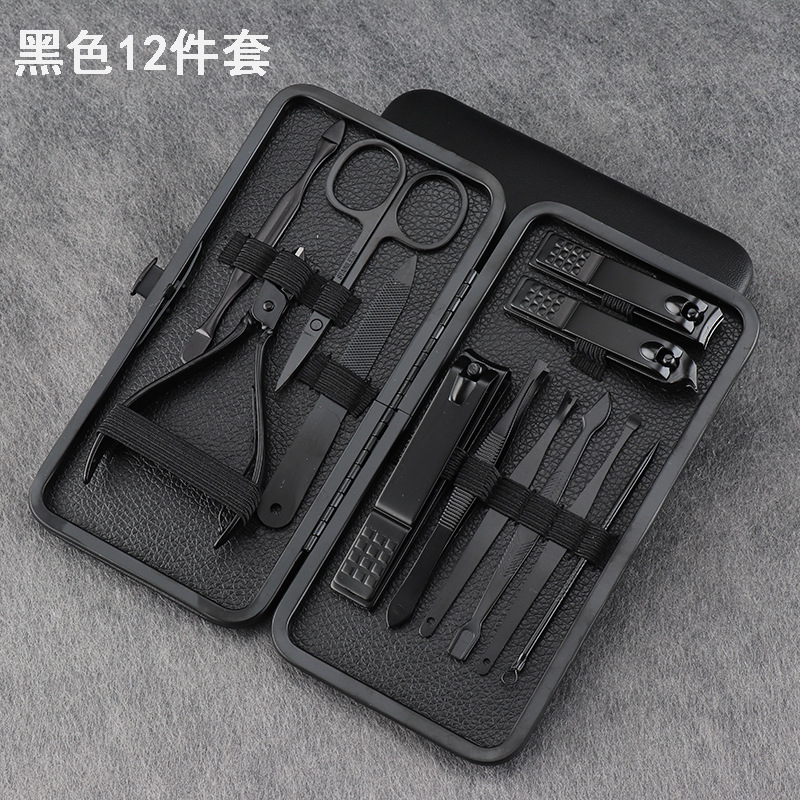 Acero inoxidable negro cortaúñas conjunto completo de 18 piezas cortaúñas traje acné aguja pedicura cuchillo belleza alicates manicura herramientas