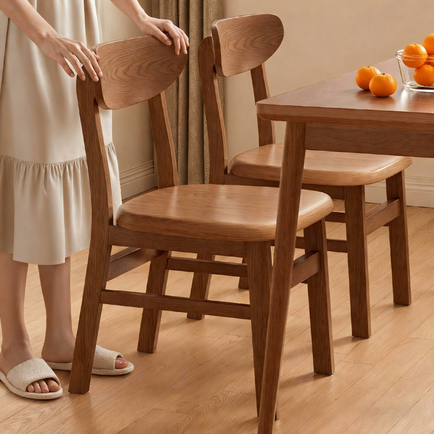 Solid Wood Dining Chair, Hotel Home, Small Apartment Stool with Backrest, Restaurant Dining Stool, Walnut Color Simple Dining Table Chair