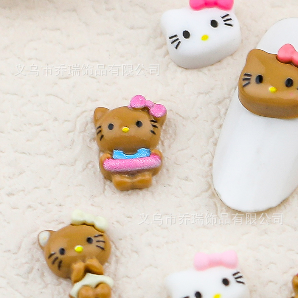 Hello Kitty Nail Art Red de celebridades de Internet Joyas de dibujos animados Sanrio diamante de resina pintado a mano lindos accesorios de gato KT