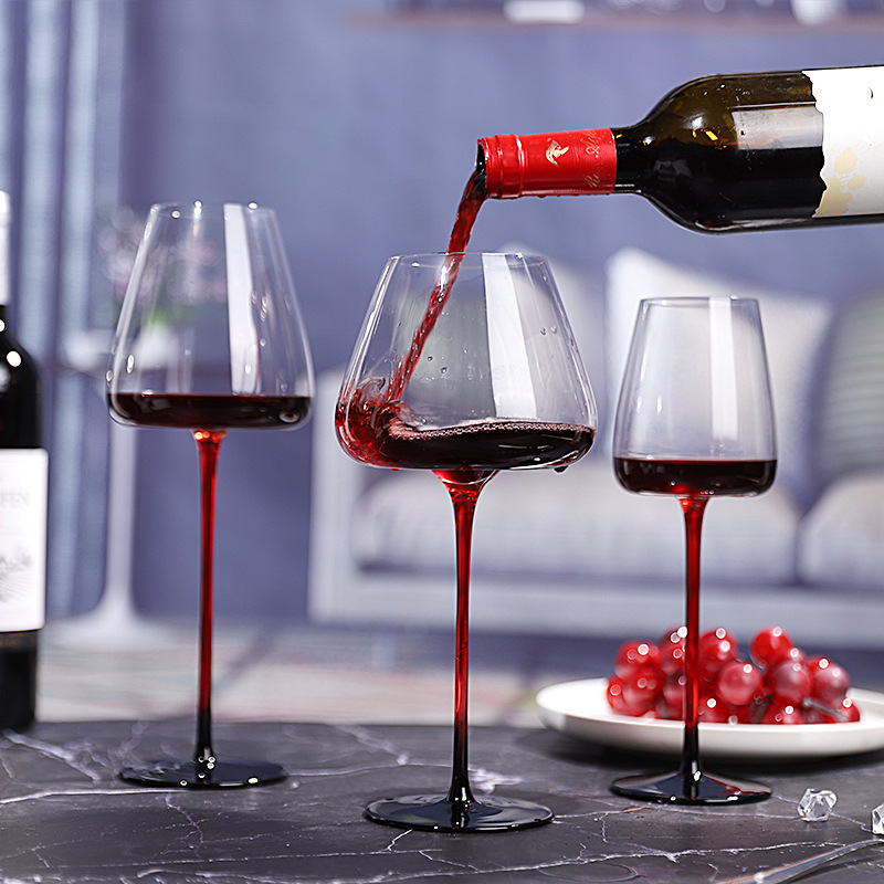 [Embalaje de caja de regalo] Copa de vino tinto de Borgoña, barriga grande, barra roja y negra, copa de vino, copa de vino, cristal de lujo ligero
