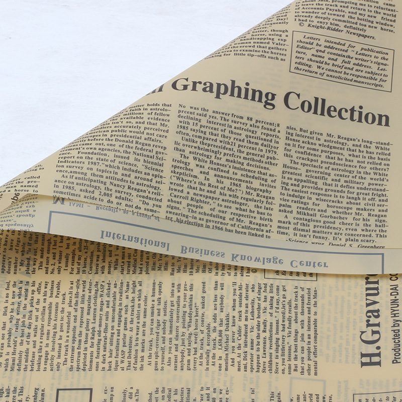 Huasei Hanzhu periódico inglés papel de embalaje de flores Hansu papel de niebla papel de superficie semitransparente OPP impermeable florista flor artística