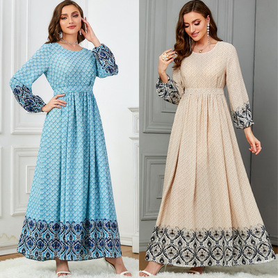 3625穆斯林数码印花休闲女装中东阿拉伯长袍民族服饰abaya连衣裙