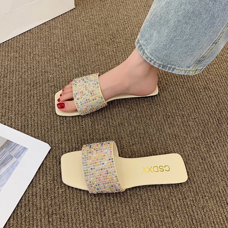 Water Diamond for Women's Outwear 2024 Summer New Fashion, Casual, Comfortable French Small Fragrant Cool Slippers_voghion.com