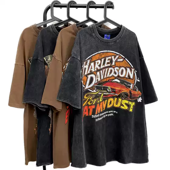 Oversized Vintage Washed American Cotton Graphic T-Shirt for Men and Women Hip-Hop Streetwear Summer