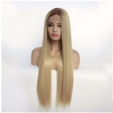 Fibra química europea y americana frente encaje cubierta de cabello T oro recto fábrica de cabello largo al por mayor LW0124