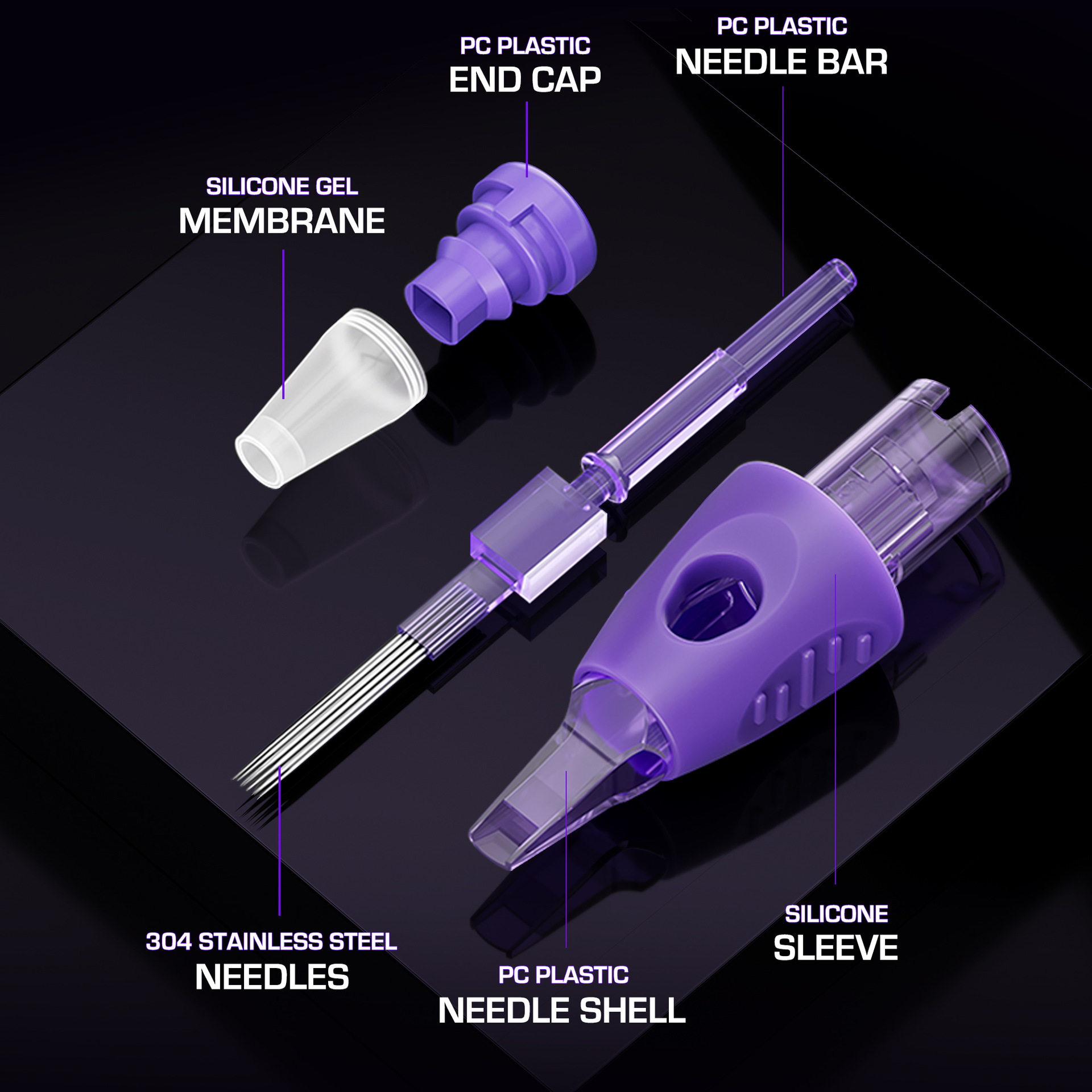 Tuffking Purple Packaging Needle Cross - Border tattoo Needle tatuaje desechable aguja integrada, Corte de alambre, niebla, equipo de tatuaje
