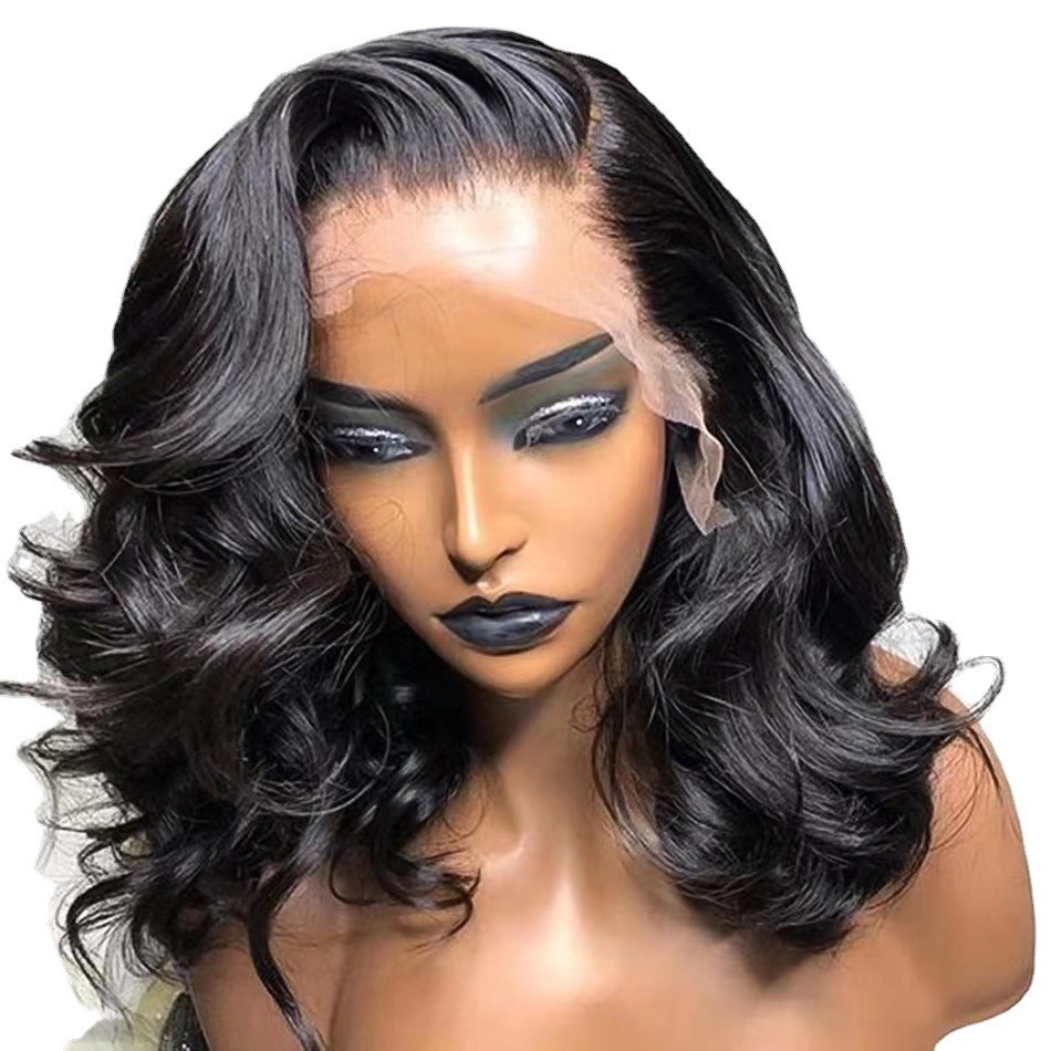 Neue kurze lockige Perücke, natürliche mittellange Haarverlängerung mit Seitenscheitel für Damen, Kopfbedeckung_voghion.com