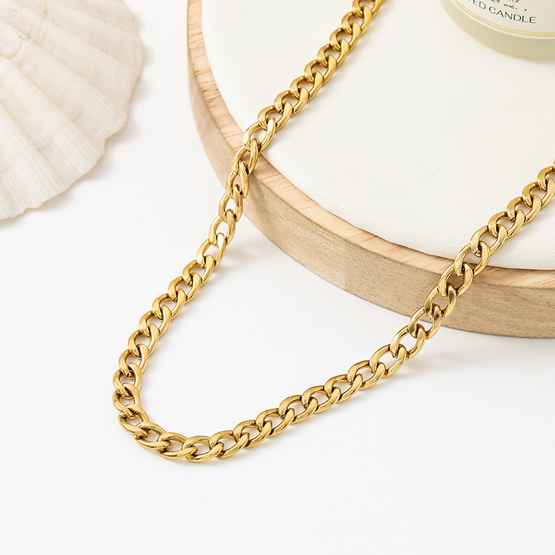 Collar de cadena cubana minimalista en acero inoxidable unisex_voghion.com