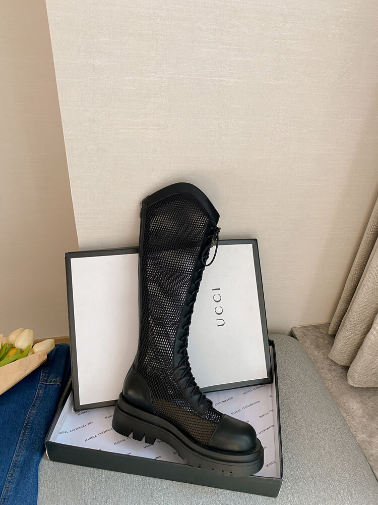 Boot lưới da thật cổ cao đế dày thoáng khí mùa xuân hè phong cách kỵ sĩ buộc dây — Màu nâu ống lớn, Màu đen cổ ống lớn, Ống nhỏ màu đen, Ống nhỏ màu be chi tiết 24