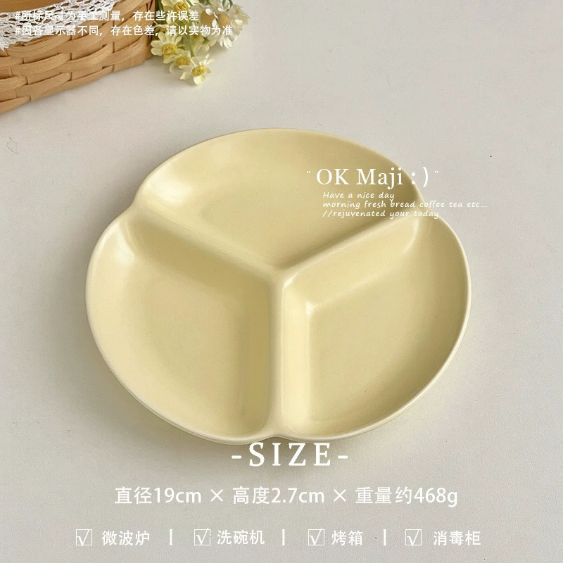 Creative plate ceramic plate for one person, three-compartment plate, high-end household quantitative plate