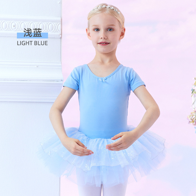 子供のダンス服の女性の夏の半袖の練習服の女の子の中国のダンスのバレエのスカートの子供のダンスの蓬蓬の紗のスカート|undefined