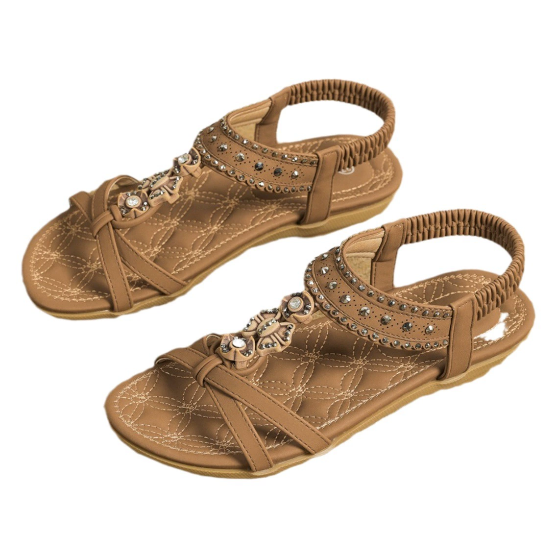 Новые женские сандалии-шлепанцы 2025 года, большие размеры, для улицы и пляжа, в богемном стиле, ручной работы, с бисером, на мягкой подошве