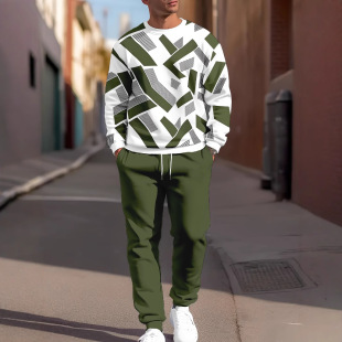 Independent Station Hot Selling Autumn and Winter Fashion Simple 3D Digital Printing Sports Casual Men's Crewneck Sweat Pants suit