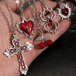 Retro gothic deep heart cross pendant necklace set punk gothic Y2K jewelry accessories Valentine's day