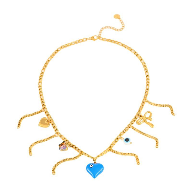 Collar de acero inoxidable Collar de amor de aceite de goteo de ojo de diablo retro Bow de lazo transfronterizo Joyas que no se desvanecen image 6