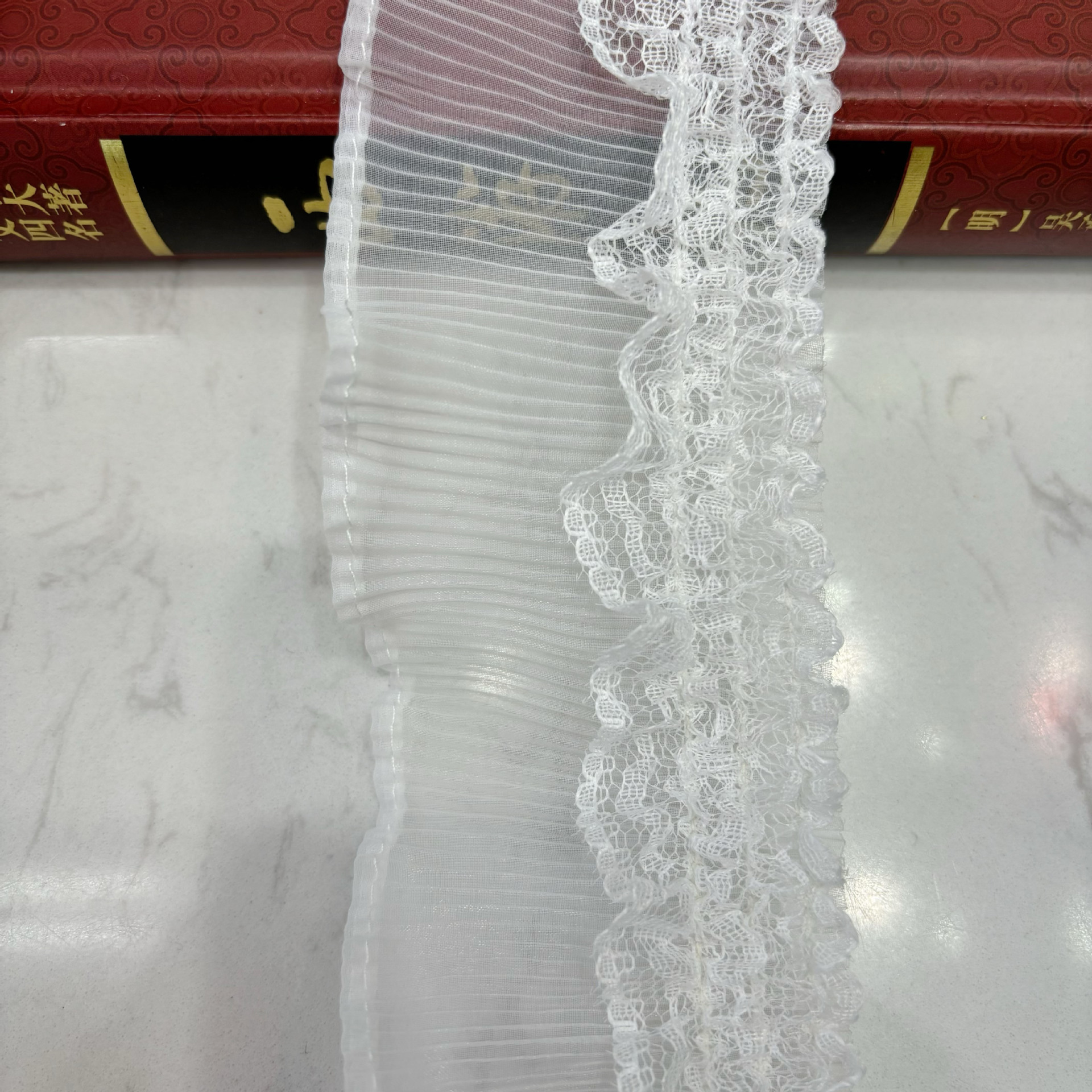 화이트 오간자 주름 레이스 탄성 레이스