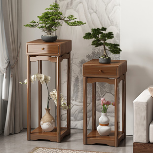 New Chinese-style Plating Rack Tea Room Ornaments Display Rack Elegant Zen Living Room Flower Rack Floor Mildew-proof Flower Pot Storage Rack