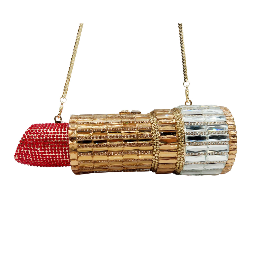 Túi clutch dạ hội hình son môi đính pha lê kim cương — Cà phê vàng đỏ
