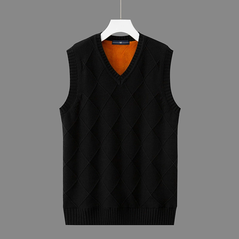 Новый зимний мужской утолщенный теплый жилет на флисовой подкладке, свитер, корейский модный жаккардовый жилет с V-образным вырезом, мужской свитер