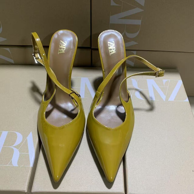 Za2025 Spring and Summer New Pointed Toe High Heels Brown Simple Stiletto European and American Fashion Back Strap Buckle Women's Sandals