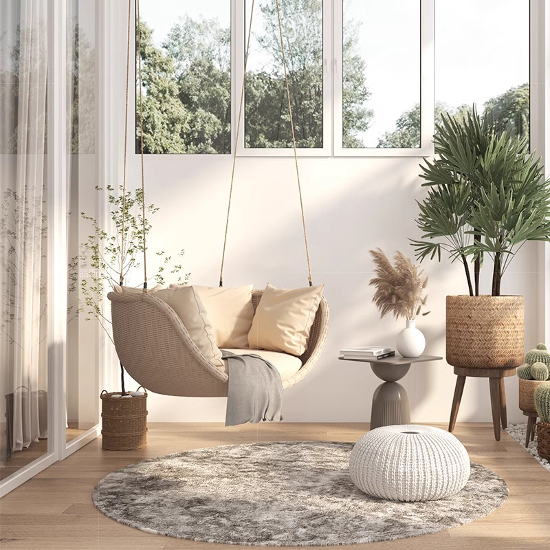 Ocio al aire libre columpio cesta silla colgante balcón interior ratán asiento terraza ratán silla individual interior Nordic mecedora image 4