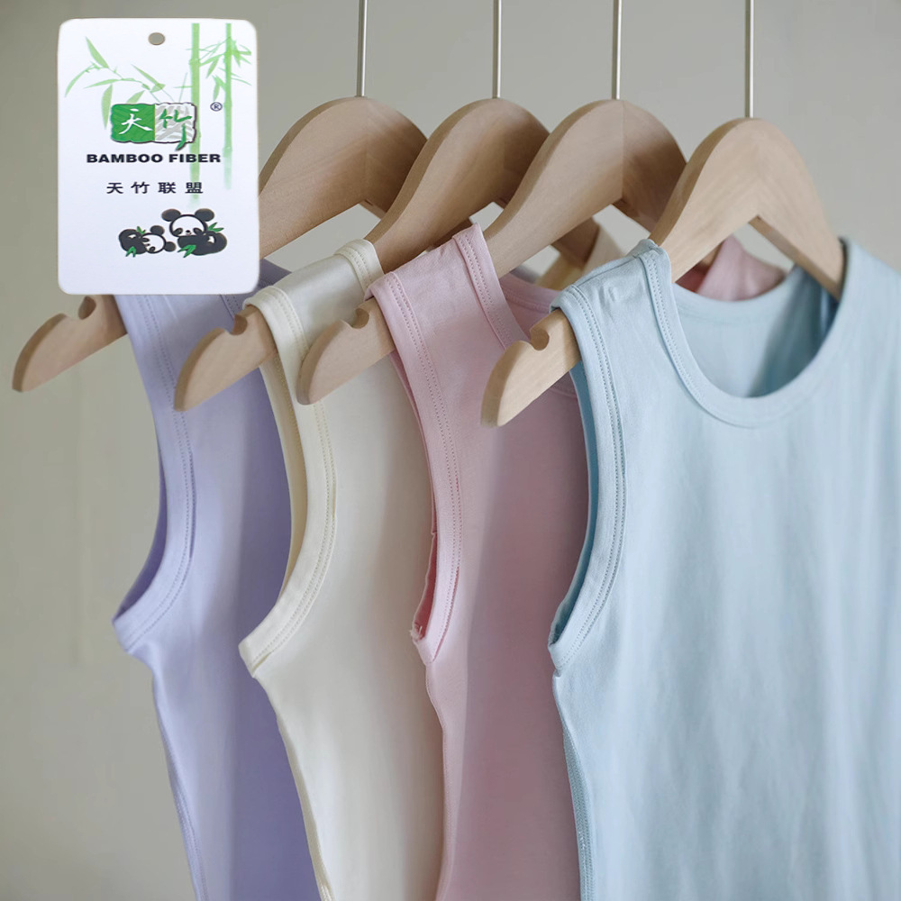 2026 New Summer Children's Seamless Cartoon Vest for Boys and Girls, Baby Bamboo Cotton Thin Sleeveless T-Shirt for Outerwear