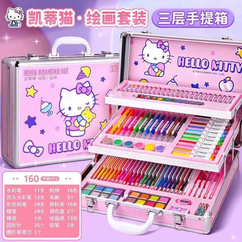 Hello Kitty, hello kitty, роскошный набор, акварель, мелки, 160 штук