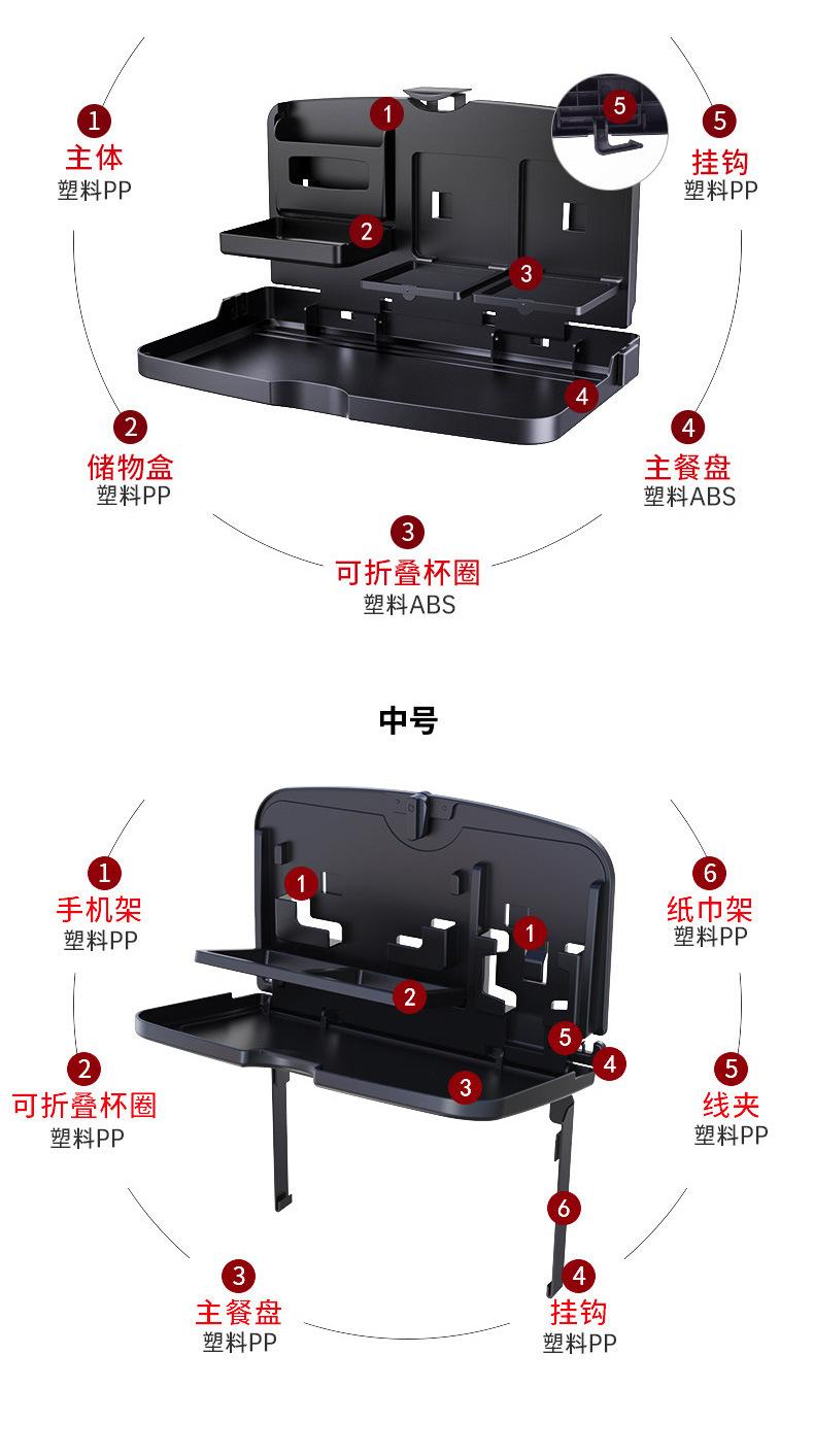Car-mounted small table for rear seats, children's tablet, multifunctional study table, foldable dining table for the passenger seat and rear row