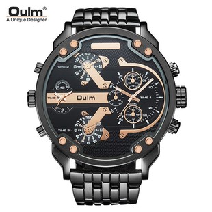 Oulm eurum classic casual personality men's watch large dial double time zone alloy band Men's Watch quartz watch