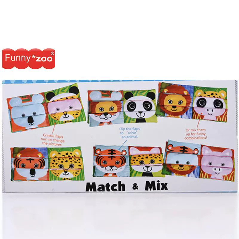 Libro de tela Funnyzoo con personajes de animales para emparejar caras, juguete educativo temprano, sonajero 3D cognitivo, juguete educativo BB.