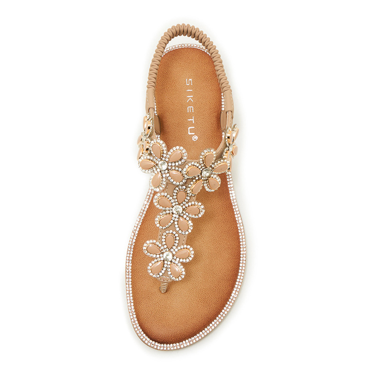 Dép sandal nữ xỏ ngón đế bệt đính hoa kim cương mềm chống trượt — màu đen, màu mơ chi tiết 22