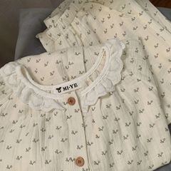 韓系の甘い花のパジャマの女性の春秋の金の2025新型の長袖の雲の綿の少女の学生の部屋の服のスーツ