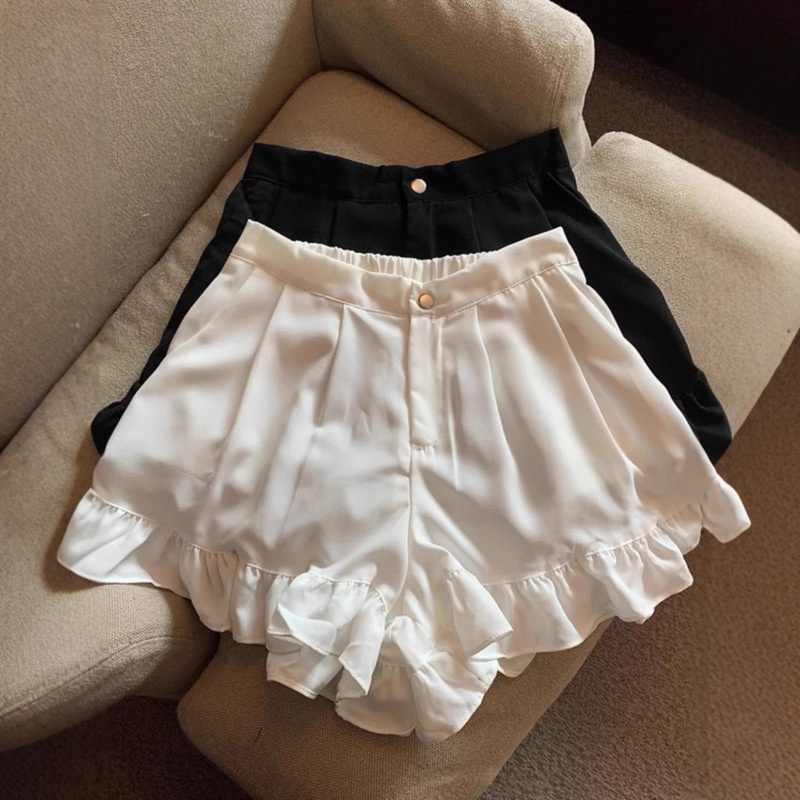 Sweet Ruffled Casual Shorts for Women 2024 Autum Fat mm Preppy Style High Waist Slimming Look Loose Wide Leg Hot Pants Sweet Ruffled Casual Shorts for Women 2024 Autum Fat mm Preppy Style High Waist Slimming Look Loose Wide Leg Hot Pants