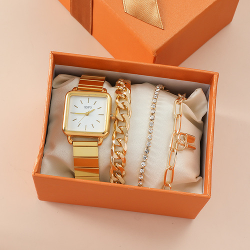 4pcs/set new women's watch set simple retro niche square ladies watch + niche bracelet set