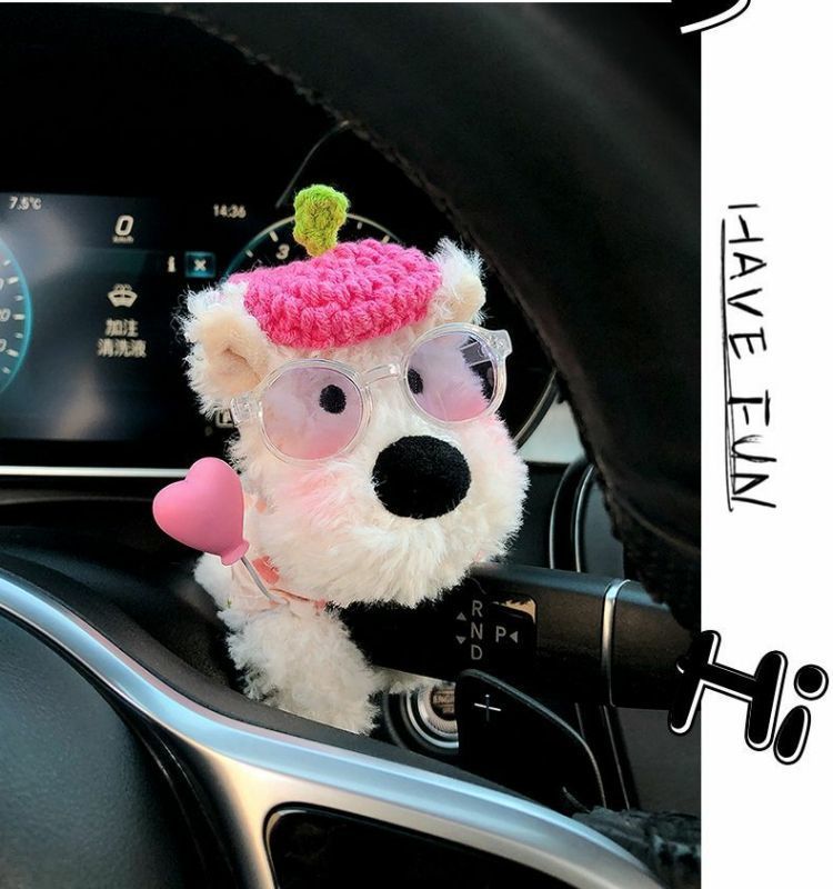 Popular West Highland Cute Car Plush Toy Car Doll Wiper Steering Light Car Interior Decoration for Women