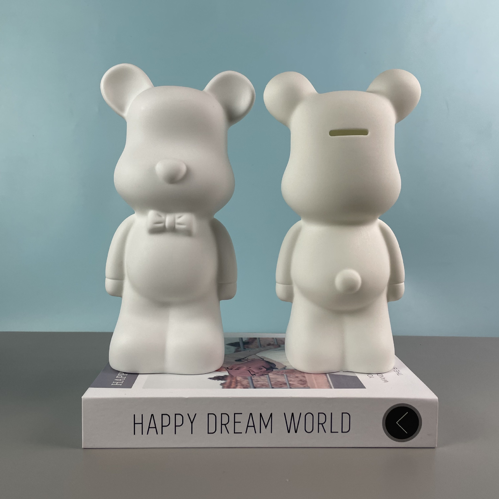 흰색 배아 나비넥타이 곰 26cm_구멍 있음