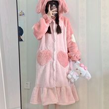 可爱休闲美乐蒂可外穿短袖睡袍珊瑚绒睡衣女加绒加厚学生大码